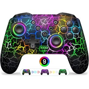 Gammeefy Switch Controllers, Wireless Switch Pro Controller for Switch/Lite/OLED, 9 Color Adjustable LED Switch Remote Compatible with Windows PC/Android/IOS with Blue·tooth receiver