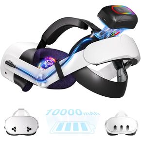 حزام رأس بطارية 10000 مللي أمبير في الساعة لجهاز Meta Quest 3s/3 مع تصميم بطارية RGB ومغناطيسي رائع، وملحقات Oculus Quest 3/3s وقت تشغيل إضافي للواقع الافتراضي مع راحة ممتازة وقابل للتعديل، وتقليل إجهاد الوجه