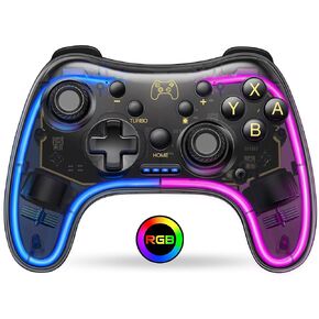 Switch Controller Compatible with Switch/Lite/OLED Controller, Switch Pro Controller With RGB Breathing LED, Switch Controllers Remote Supports Multi-Platform&App with Turbo, Wake-up Function