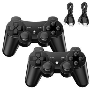 Diswoe Controller for PS-3, Wireless Bluetooth Controller Gamepad Joystick, Double Vibrating Controller for Play_station 3 with Charger Cable Cord Thump Grips