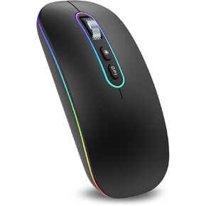 cimetech M01 Wireless Bluetooth Dual Mode Mouse, [1 Mouse for 2 Devices] [Ultra-Low Decibel Click], Rechargeable Ultra Slim LED Sleek Mouse, Plug and Play for iPad Mac Laptop Tablet PC Window - Blue