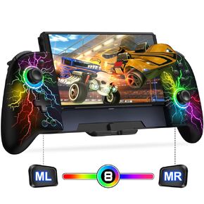 Switch Controllers, Hall Effect Joystick (No Drift) Switch Joypad for Nintendo Switch/OLED, Full-Size Grip Wireless Switch Pro Controller with 9 Color Lights. Ideal for Those Who Prefer Handheld Mode
