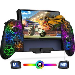 Switch Controllers, Hall Effect Joystick (No Drift) Switch Joypad for Nintendo Switch/OLED, Full-Size Grip Wireless Switch Pro Controller with 9 Color Lights. Ideal for Those Who Prefer Handheld Mode