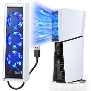 FASTSNAIL Cooling Fan for PS5 Slim Console, Quiet Cooling System with Memory Function and LED Light, Cooler Accessories with 3 High-Speed Fans & USB 3.0 Port for New PlayStation 5 Slim
