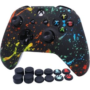 غلاف وحدة تحكم RALAN لجهاز Xbox One، غطاء حماية من السيليكون المضاد للانزلاق متوافق مع عصا التحكم Xbox 1 اللاسلكية/السلكية مع 4 أغطية لمقابض الإبهام وقبضة إبهام سوداء احترافية × 8
