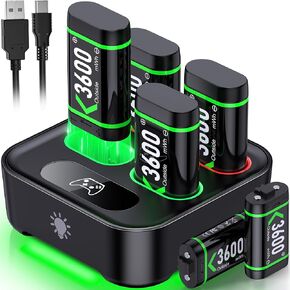 Upgraded Fast Charging Rechargeable Battery Packs with Light Control, 6 x 3600mWh Controller Batteries with Battery Charging Dock/Station for One/Series X|S, One S/X/Elite(1500mAh),X502