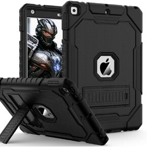 Case for iPad 9th/8th/7th Generation 2021/2020/2019(10.2 inch), Heavy Duty Military Grade Shockproof Rugged Protective 10.2" Cover with Built-in Stand for iPad 9 8 7 Gen (Black+Green)