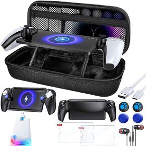 Auarte 13 in 1 Bundle Accessories for Playstation Portal with RGB Charging Dock, Carrying Case for PS Portal with Protective Cover, 2* Screen Protector, 4* Thumb Grip, Earphone and Type C Cable