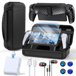 Accessories Bundle for PlayStation Portal, Portable Carrying Case for PS Portal, Magnetic Charging dock for PS5 Portal, Protective Case, 2 HD Screen Protectors, Wired Headphone, 4 Thumb Grips