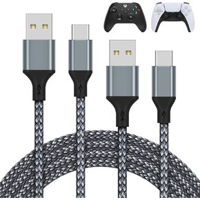 MENEEA Charger Charging Cable for PS5/PS5 Pro Controller,for Xbox Series X/Xbox Series S,for Nintendo Switch 2 Pack 10FT Replacement USB C Cord Nylon Braided Type-C Ports Accessories Kit,Black