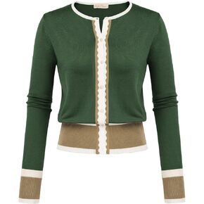 Women Button Knit Cardigan Contrast Color Long Sleeve Shrug BP779