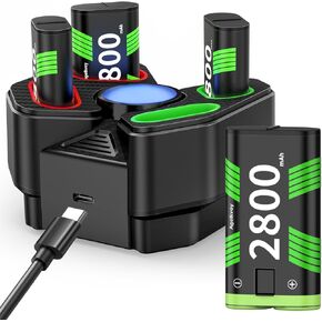 Battery Packs for Xbox One, 4 x 2800mAh Upgrade Large Capacity Battery Packs with Fast Charger Station, Xbox Rechargeable Battery Packs Last Up to 48 Hours for Xbox One Series X/S/Xbox One/X/S/Elite