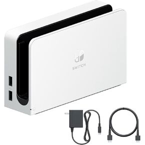TV Dock Station for Switch and OLED - 3 in 1 Replacement TV Base Docking Station Set with Ethernet LAN Port, Charger, HDMI Cable Accessories (White)