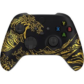 eXtremeRate Custom Shell for Xbox Series X & S Controller - Revitalize Your Controller - The Great Golden Wave Off Kanagawa - Black Front Housing Cover for Xbox Core Controller [Controller Excluded]