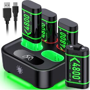 Upgraded Fast Charging Rechargeable Battery Packs, 4 x 4800mWh Xbox Controller Batteries with Battery Charging Dock/Station for Xbox One/Xbox Series X|S, Xbox One S/X/Elite, X501