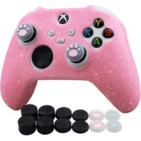 RALAN Glitter Controller Skin for Xbox Series, Anti-Slip Silicone Controller Cover Protector Case Compatible for Xbox Series Gamepad Joystick with 4 Cat Caps and Black Pro Thumb Grip x 8.
