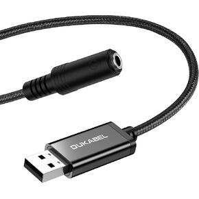 DUKABEL USB to 3.5mm Jack Audio Adapter, USB to Aux Cable with TRRS 4-Pole Mic-Supported USB to Headphone AUX Adapter Built-in Chip External Sound Card for PC PS4 PS5 and More [9.8 inch]