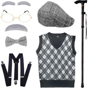 zefinot Kids 100 Days of School Costume for Boys - Old Man Costume Set with Many Parts,Old Person Costume
