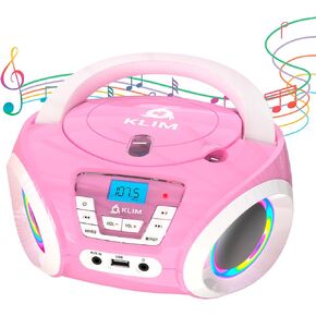 KLIM Candy Kids Portable CD Player for Kids - New Version 2024 - FM Radio - Batteries Included - CD Boombox for Kids - Cute Pink Radio cd Player with Speakers for Kids and Toddlers - Pink