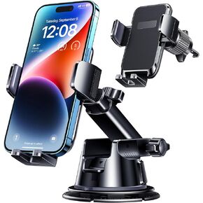 Car Phone Holder Mount, [Military-Grade Suction & Super Sturdy Base] 3 in 1 Universal Phone Mount for Car Dashboard Windshield Air Vent Hands Free Car Mount for iPhone Android Smartphone