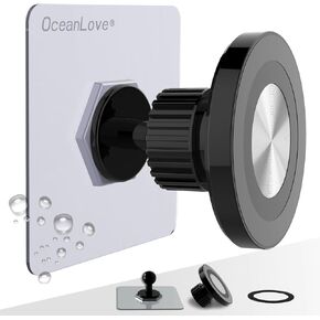 OCEANLOVE for MagSafe Wall Mount Magnetic Phone Holder, Self-Adhesive, Rotatable Ball, Waterproof, Compatible with iPhone 16/15/14/13/12 and All Phones, Shower Mirror Car Gym Bathroom Kitchen (Black)