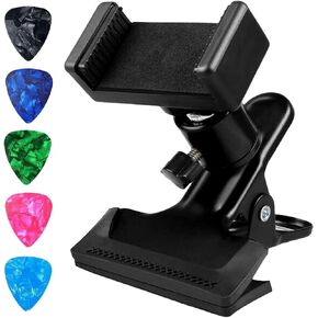 Guitar Phone Holder Mount with 5 Guitar Picks Set, Sturdy Ukulele or Guitar Phone Clip Mount - Perfect Guitar Accessories and Gifts for Guitarists, Universal Phone Holder for Guitar & Ukulele in Kuwait