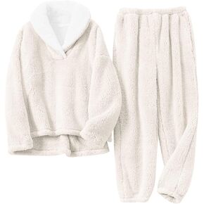 Arssm Women Fluffy Pajamas Set Fleece Pullover Pants Winter Loose Plush Lounge Sets 2 Piece Cozy Sleepwear