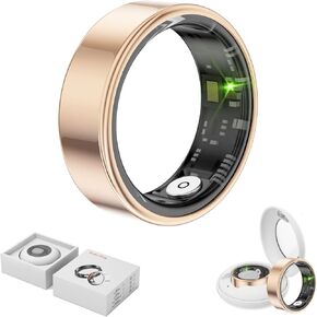 Smart Ring Health Tracker,Anillo Inteligente para Hombre,Health Rings for Women & Men,Long Lasting Batteries Sleep Ring (Gold, 7#)