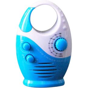 Waterproof Shower Radio, Splash Proof AM/FM Radio with Top Handle for Bathroom Outdoor Use - Built-in Speaker & Adjustable Volume(Blue and White)