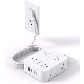 Surge Protector Power Strip, Extension Cord with Multiple Outlets, 5 Ft Ultra Thin Flat Plug 8 Outlets 4 USB Ports(2USB C),1080J Multi Plug Outlet Extender for Home Office College Dorm Room Essentials
