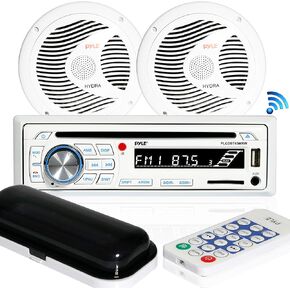 Pyle Marine Stereo Receiver Speaker Kit - In-Dash LCD Digital Console Built-in Bluetooth & Microphone 6.5" Waterproof Speakers (2) w/ MP3/USB/SD/AUX/FM Radio Reader & Remote Control - Pyle PLCDBT65MRW