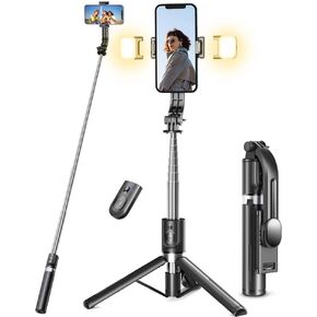 Selfie Stick Tripod with Light, 45'' Selfie Stick with Wireless Remote, Portable Phone Tripod Compatible with iPhone 15 Pro Max/15/14 Pro/14/13, Samsung S22/ S23 Ultra/Android Smartphone