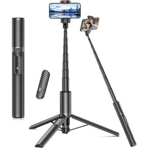 TONEOF 60" Selfie Stick Tripod for Video,All-in-1 Extendable Cell Phone Tripod Stand with Integrated Remote,360° Rotate Lightweight & Portable Tripod for 4-7" iPhone/Android/Photo & Video Kits/Travel