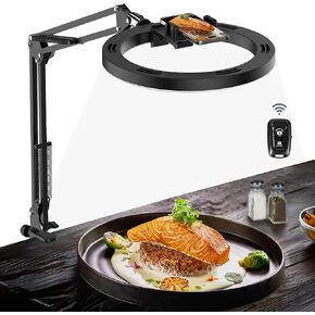 Overhead Camera Mount with Selfie Ring Light and Phone Holder, 10" LED Ring Light for Desk with Stand and Remote for iPhone,Phone Tripod with Light for Video Recording Vlog TikTok Live Stream Cooking