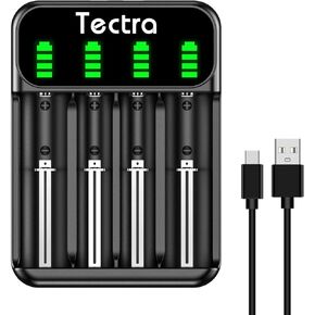 Tectra 18650 Battery Charger, Smart Speedy Universal Battery Charger for 3.7V Li-ion 18650 22650 26650 18490 18350 17500 16340(RCR123)10440 14500, 1.2V Ni-MH Ni-Cd AA AAA AAAA C Rechargeable Batteries