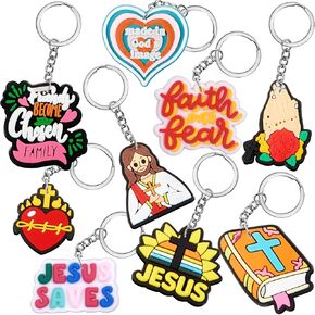 Henoyso 36 Pcs Christian Keychain Bulk Religious Keychain Cross Keychain for Women Family Reunion Favors Jesus Faith Inspirational Key Chains Xmas Baptism First Communion Supplies, 9 Styles