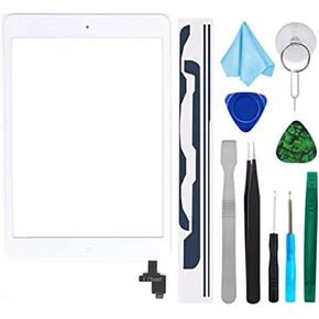 White Digitizer Repair Kit for iPad Mini 1&2 A1432 A1489 Touch Screen Digitizer Replacement with IC Chip + Home Button + Tools + Pre-Installed Adhesive