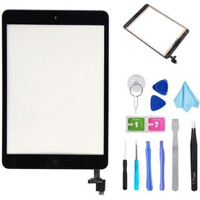 Black Digitizer Repair Kit for iPad Mini 1&2 A1432 A1489 Touch Screen Digitizer Replacement with IC Chip + Home Button + Tools + Pre-Installed Adhesive