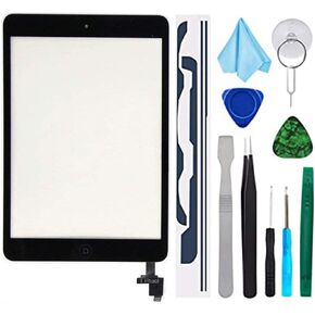 Black Digitizer Repair Kit for iPad Mini 1&2 A1432 A1489 Touch Screen Digitizer Replacement with IC Chip + Home Button + Tools + Pre-Installed Adhesive