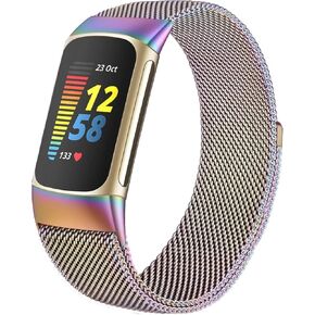 surundo Compatible with Fitbit Charge 6/Charge 5 Bands for Wmen Men, Metal Mesh Milanese Loop Adjustable Strap Replacement for Fitbit Charge 6/Charge 5 Advanced Fitness & Health Trackers