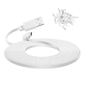 2-Pack 30 ft Extension Cable for WYZE Cam Pan V3 Outdoor Camera, Micro USB 90 Degree Power Adapter, Flat Cord, White