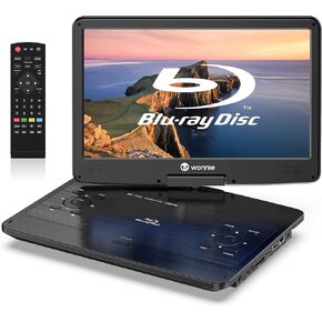 WONNIE 16.9" Portable Blu ray DVD Player with 14.1" 1080P HD Swivel Screen, 4-Hour Rechargeable Battery, Supports HDMI Output, Surround Audio, Last Memory, USB/SD Card, AV in