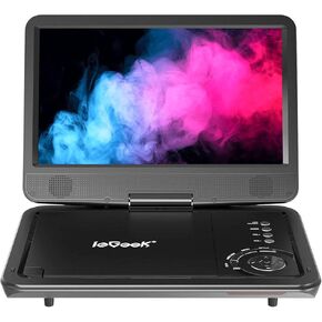 ieGeek Portable DVD Player 12.5", with 10.5" HD Swivel Screen, Car Travel DVD Players 5 Hrs Rechargeable Battery, Region-Free Video Player for Kids Elderly, Remote Control, Sync TV, USB&SD, Purple