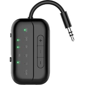 Bluetooth Transmitter Receiver,2-in-1 V5.3 Wireless Transmitter for Airplane,TV,PC,Gym,Switch. Supports up to 2 AirPods/Headphones. Bluetooth Receiver for Car/Home Stereo,with AptX Low Latency & HD