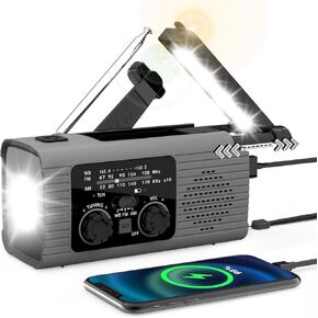 [2024 Newest] NOAA Emergency Weather Radio, 4000mAh Weather Alert Radio Solar Charging, Hand Crank & USB Charged, AM/FM Radio with LED Flashlight, Reading Lamp, SOS Alarm, Headphone Jack for Outdoor