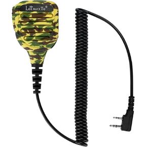 Two Way Radio Speaker Microphone Compatible with Baofeng UV-5R BF-888S Retevis Kenwood Puxing Wouxun 2 Pin Walkie Talkie with PTT and 3.5mm Jack-Camouflage Yellow