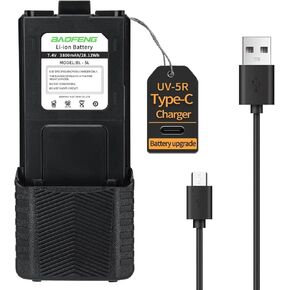 BAOFENG UV-5R Battery 3800mAh USB-C Charging Extended Battery for UV5R BF-8HP BaoFeng UV-5R Series Radios High Capacity Battery with Type-C Charging Cable