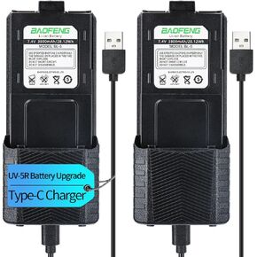 BAOFENG UV-5R Battery 3800mAh USB-C Charging Extended Battery for UV5R BF-8HP UV-5R Series Radios High Capacity Battery with Type-C Charging Cable (2)