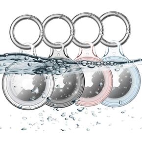 COOLQO IPX8 Waterproof Airtag Holder Compatible with Apple AirTags, AirTag Case Keychain Air Tag Holder, Hard PC AirTags Key Ring Cases Tags Chain Apple GPS Item Finders Accessories, 4 Pack