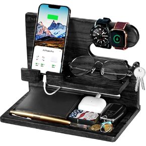 Gifts for Men, Gifts for Dad Husband Christmas Xmas from Daughter Son Kids Wife, Wood Phone Docking Station Nightstand Organizer, Birthday Gifts Ideas Boyfriend Anniversary Graduation for Him
